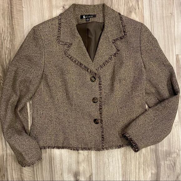 Larry Levine Suits 12 Brown Tweed Raw Edge 3-Button Blazer IMMACULATE - Picture 1 of 7
